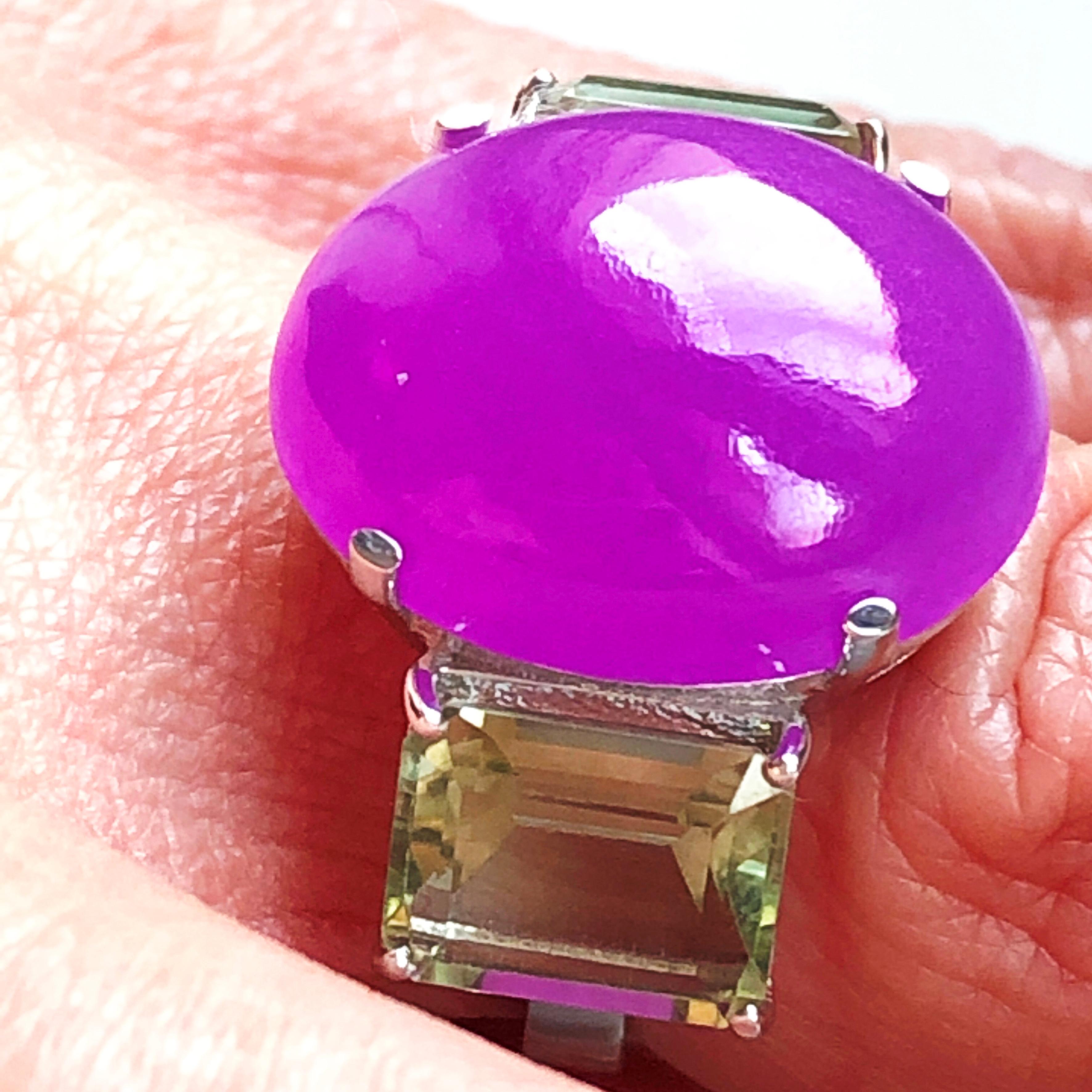 One-of-a-kind Natural Lavender Jade Prasiolite Contemporary Cocktail Ring 3