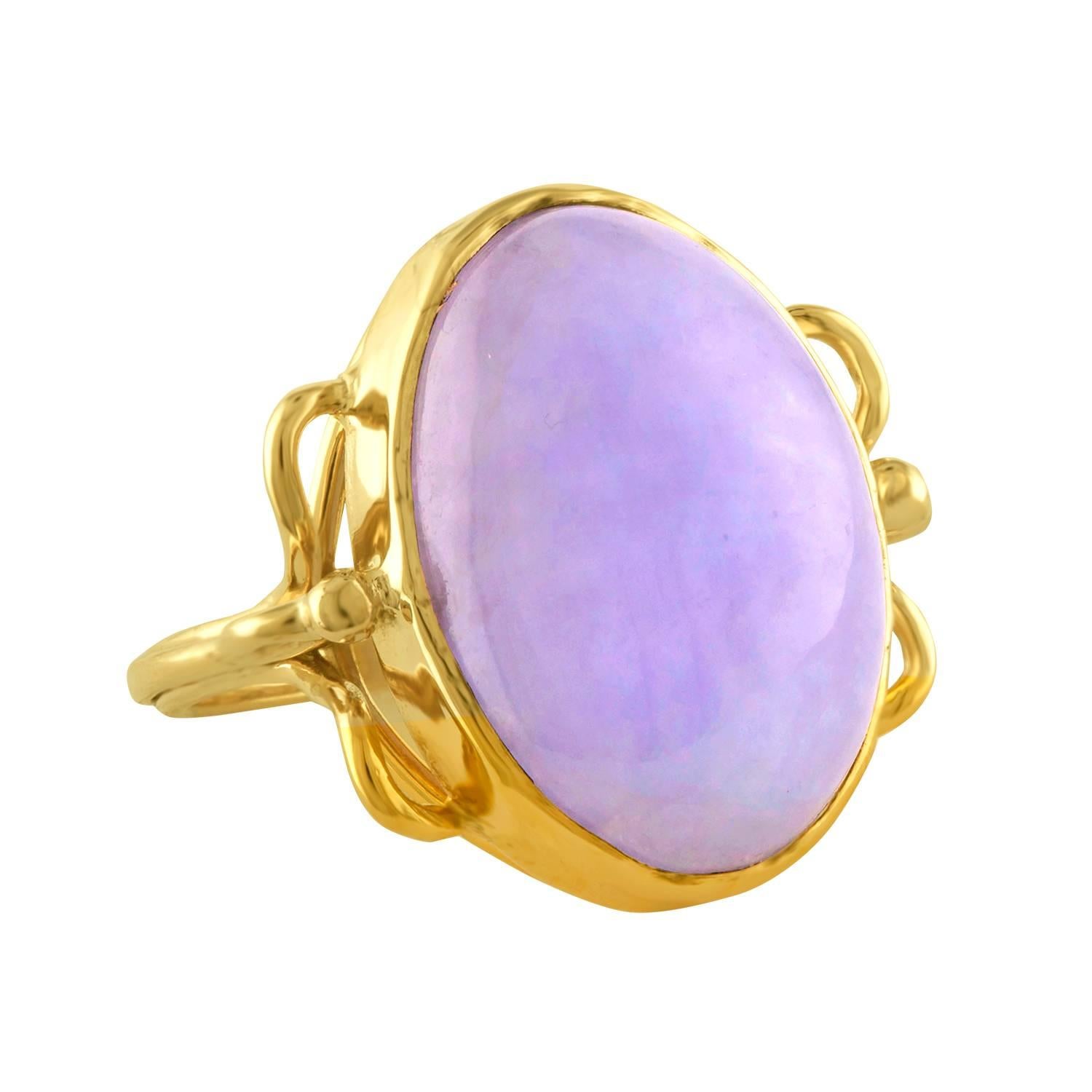 Natural Lavender Violet Oval Cabochon Jade Gold Ring For Sale