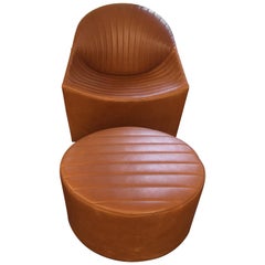Wittmann Natural Leather Oyster Extra Large Armchair with Ottomann