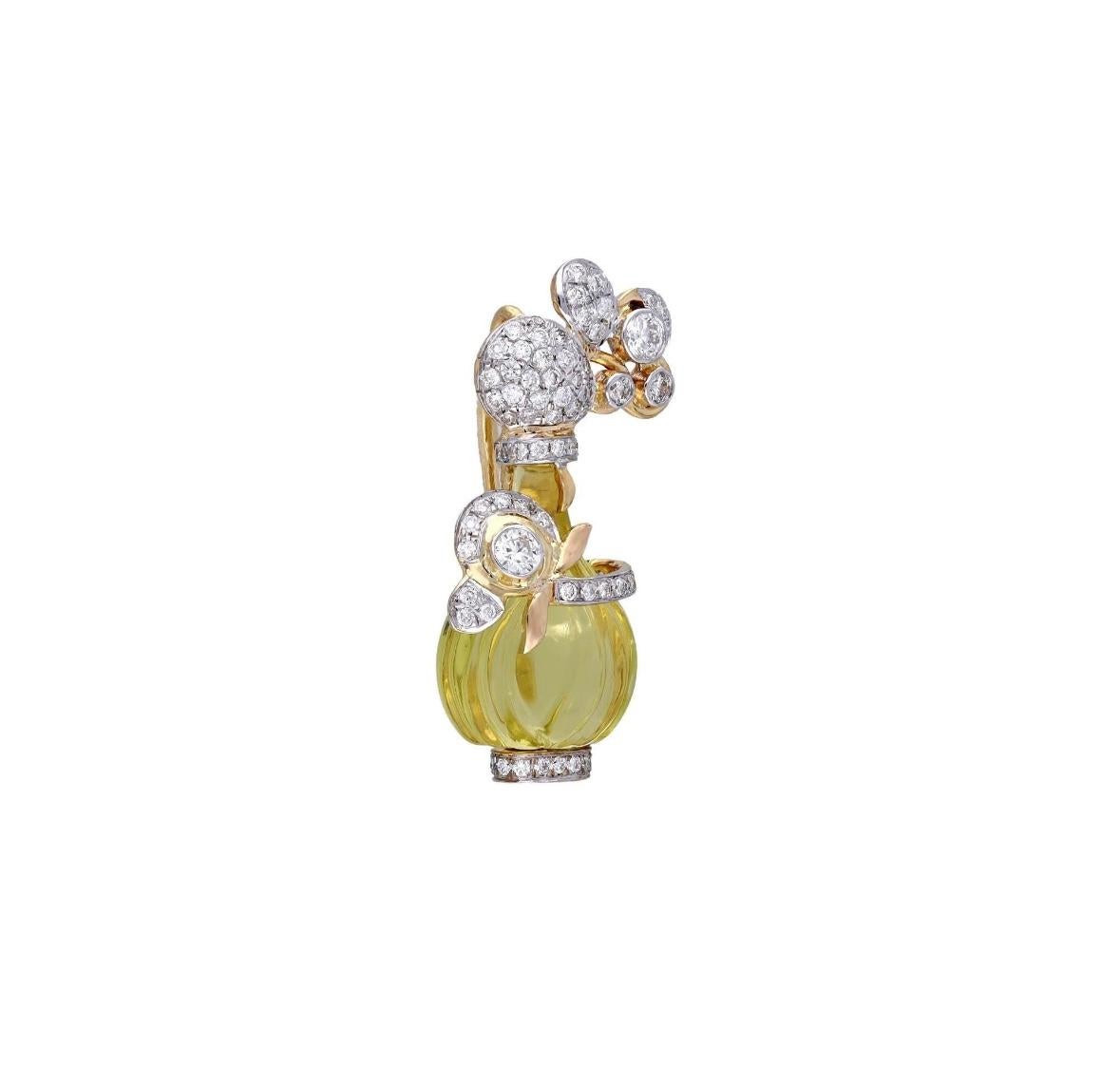 Taglio misto Spilla con diamante Nature lemon quatrz in oro 18 carati in vendita