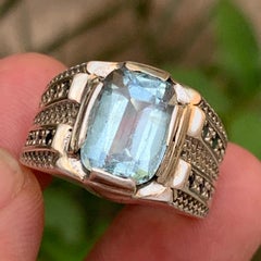 Anillo de cóctel de aguamarina azul claro natural en plata de ley 925 - Hecho a mano