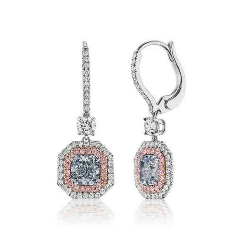 Bague avec double diamant bleu clair en rose et blanc, certifié GIA Neuf - En vente à New York, NY
