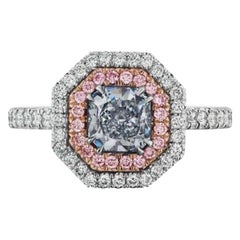 Anillo de Diamante Azul Claro Natural en Halo Doble de Diamante Rosa y Blanco, GIA
