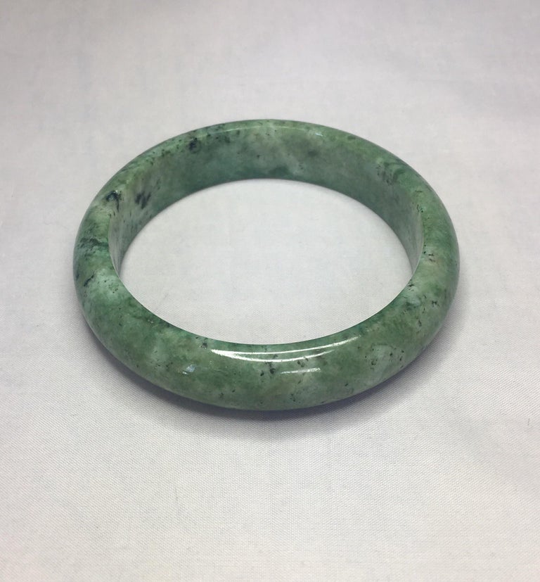 Natural Light Green Jadeite Jade Bangle Bracelet Mottled Green 77g For
