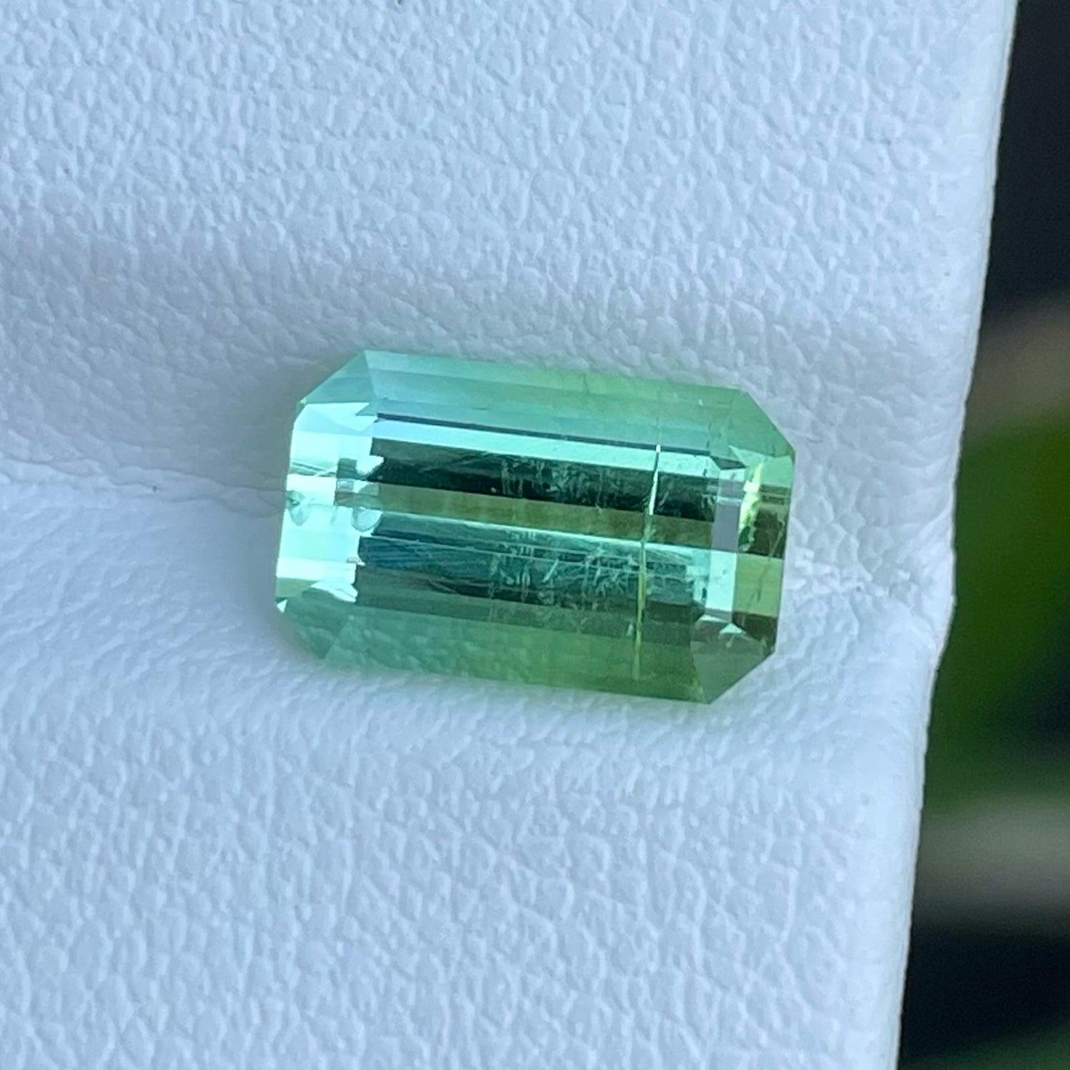 Emerald Cut Natural Light Green Loose Tourmaline Gem 3.0 Carats Faceted Tourmaline Ring For Sale