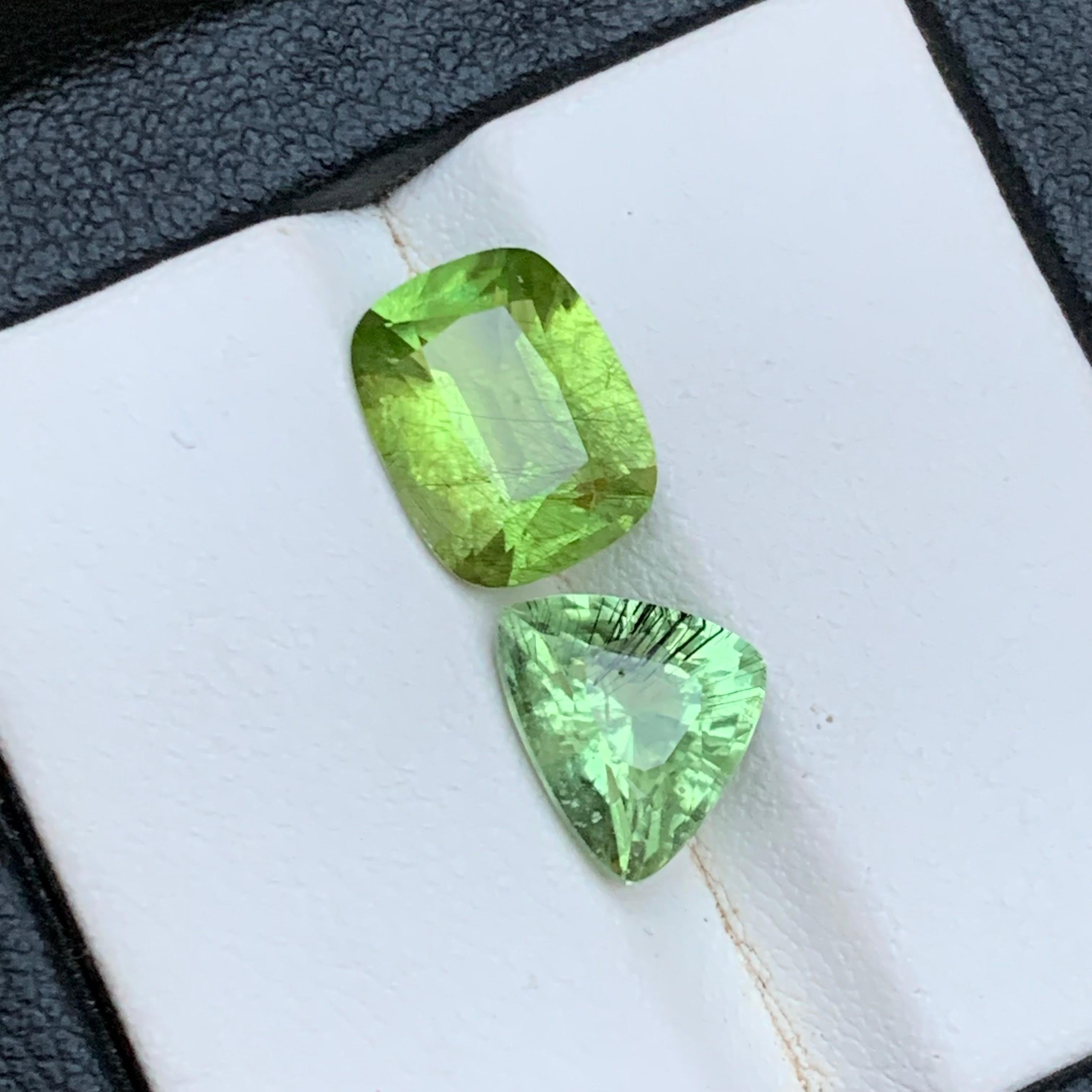Light Green Natural Peridot Loose Gemstones for Ring, Earrings, Necklace Pendant or any other Jewelry Setting- from Supat Mine, Kohistan Pakistan!!

💎 GEMSTONE TYPE: Peridot
⚖️ WEIGHT: 5.55 Carats
🪚 SHAPE & CUT: Cushion & Trillion Cut
📏 SIZE