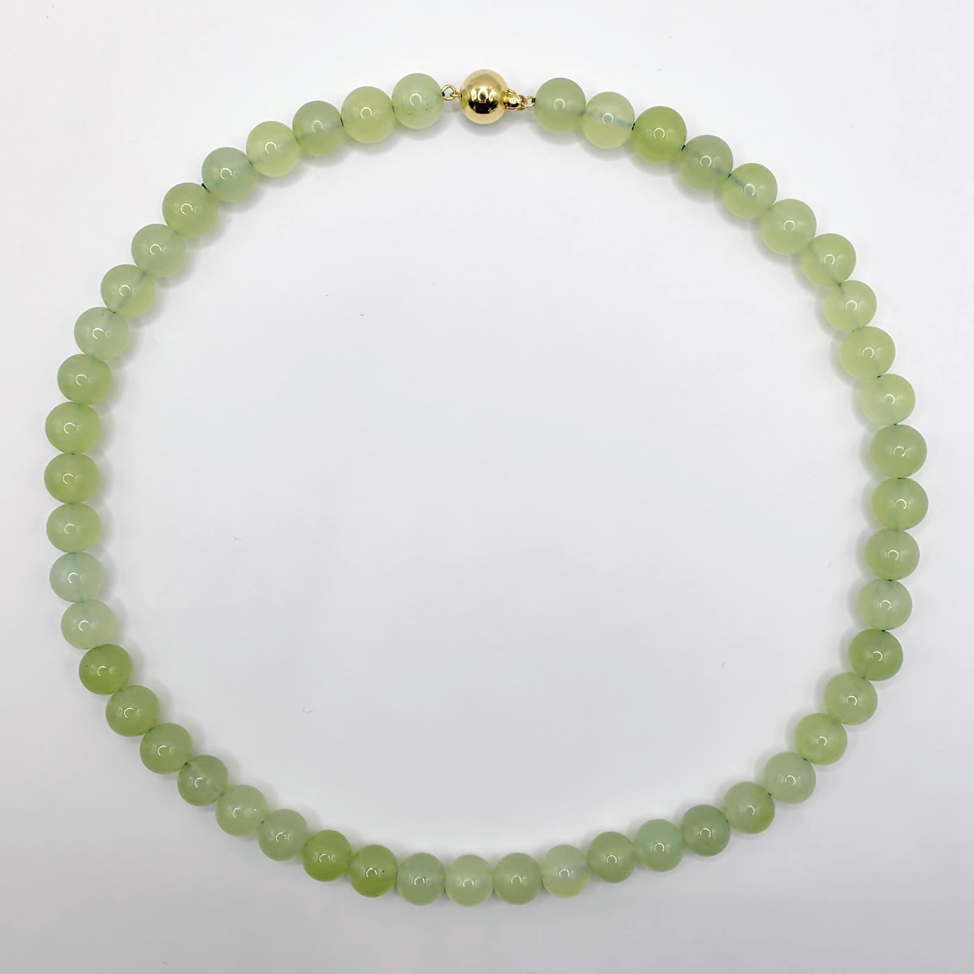 Women's or Men's Natural Light Green Serpentine Jade 10mm Bead 20