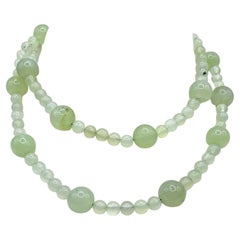 Natural Light Green Serpentine Jade Opera Necklace with 7, 14mm Dual Bead Sizes