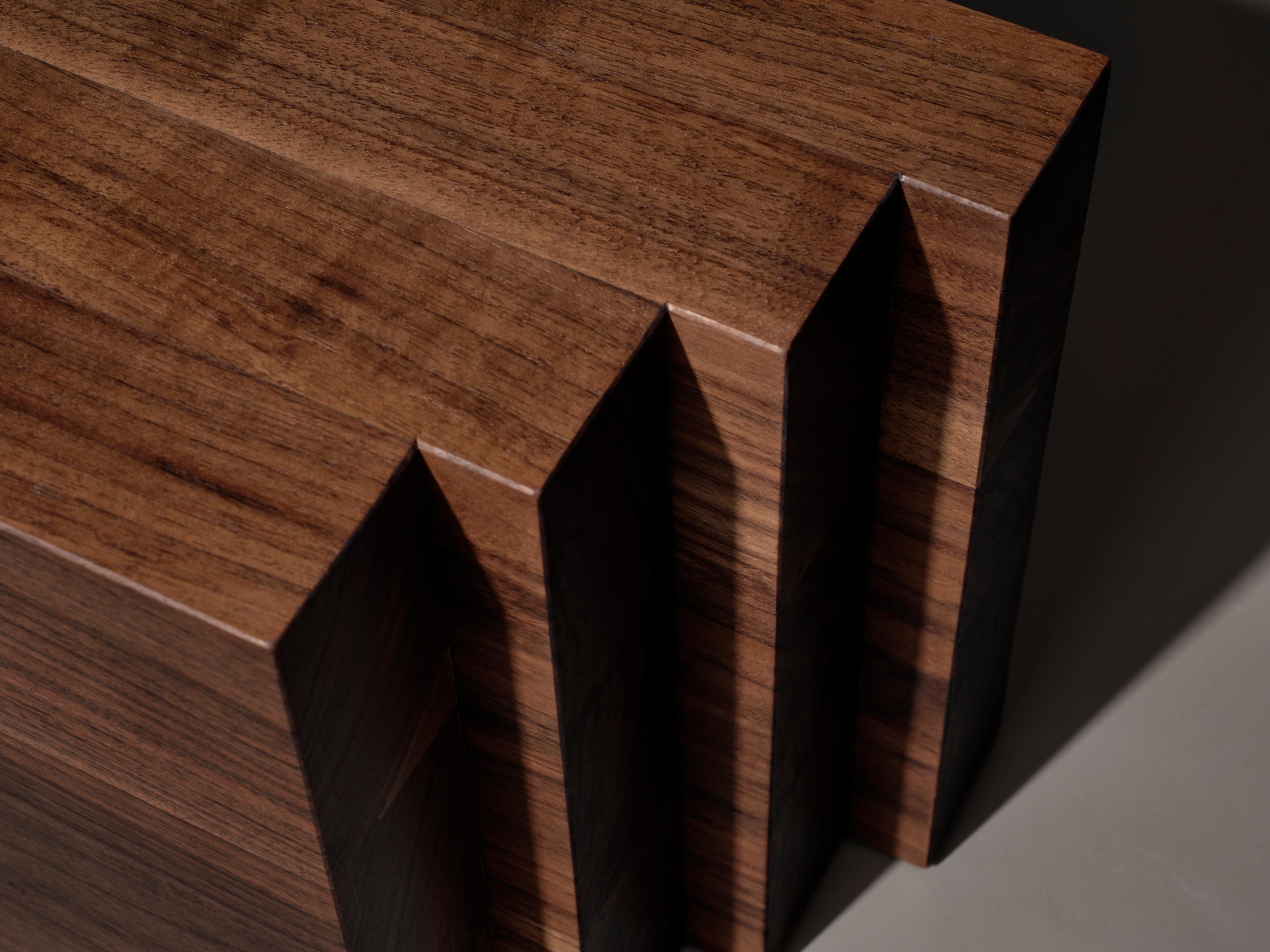 Brutalist Natural Light Oak Sculptural Side Table - Cadence by Mokko For Sale