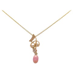Natural Light Pink Conch Pearl and Diamond Art Nouveau Pendant