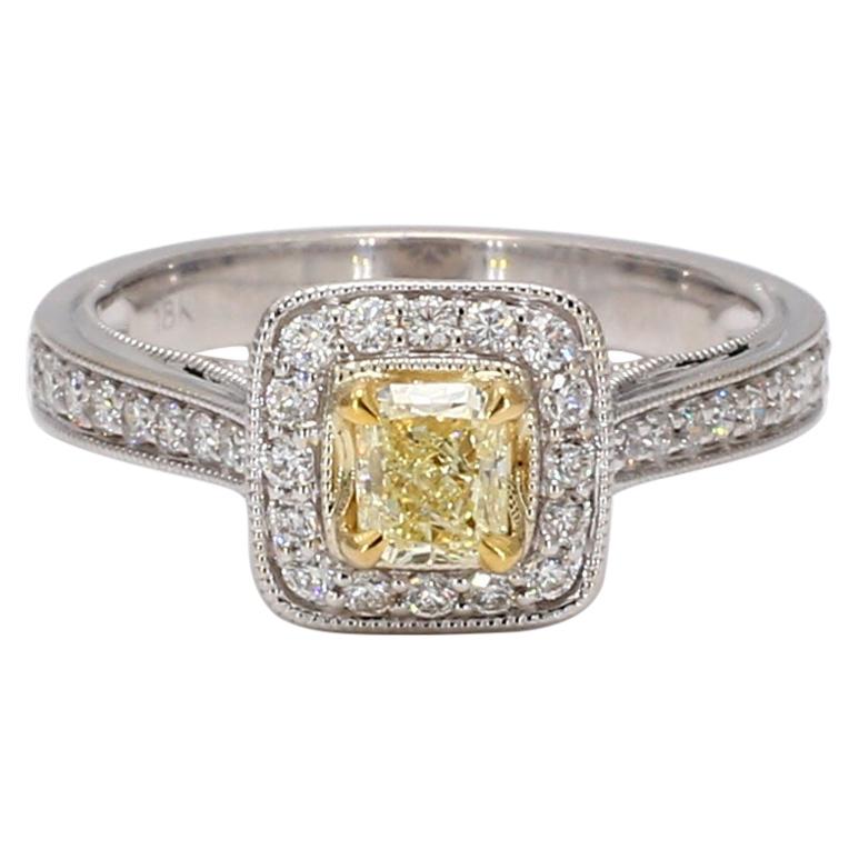 Natural Yellow Cushion and White Diamond .75 Carat TW Gold Cocktail Ring