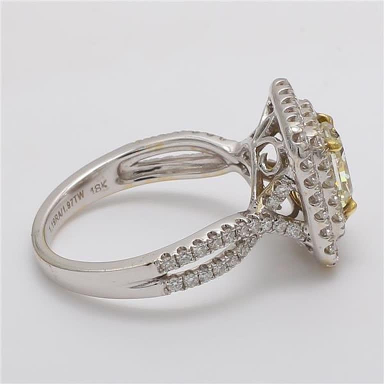 Radiant Cut Natural Yellow Radiant and White Diamond 1.97 Carat TW Gold Engagement Ring
