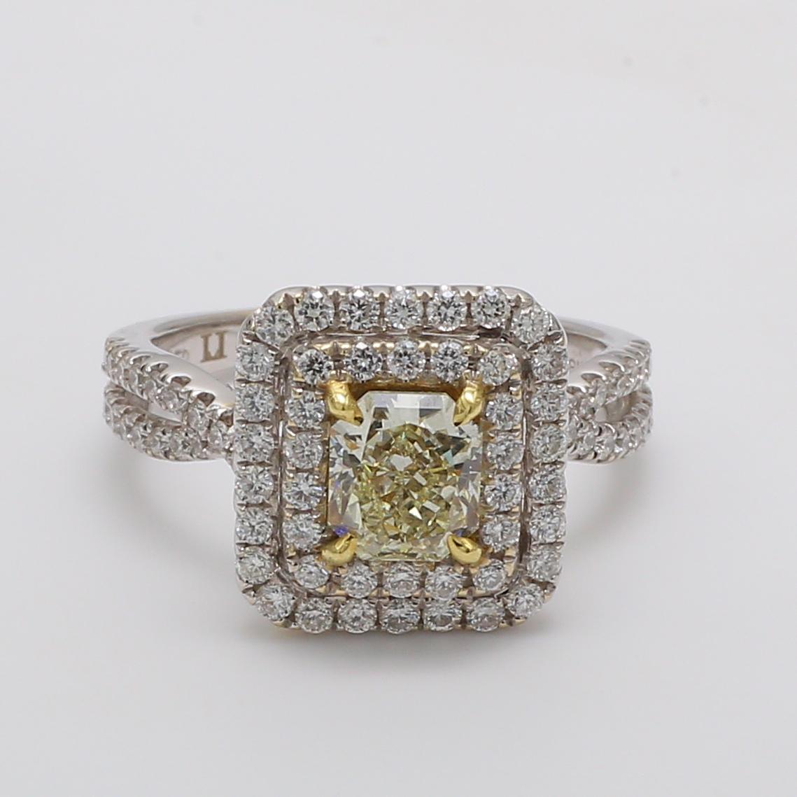 Natural Yellow Radiant and White Diamond 1.97 Carat TW Gold Engagement Ring In New Condition In New York, NY