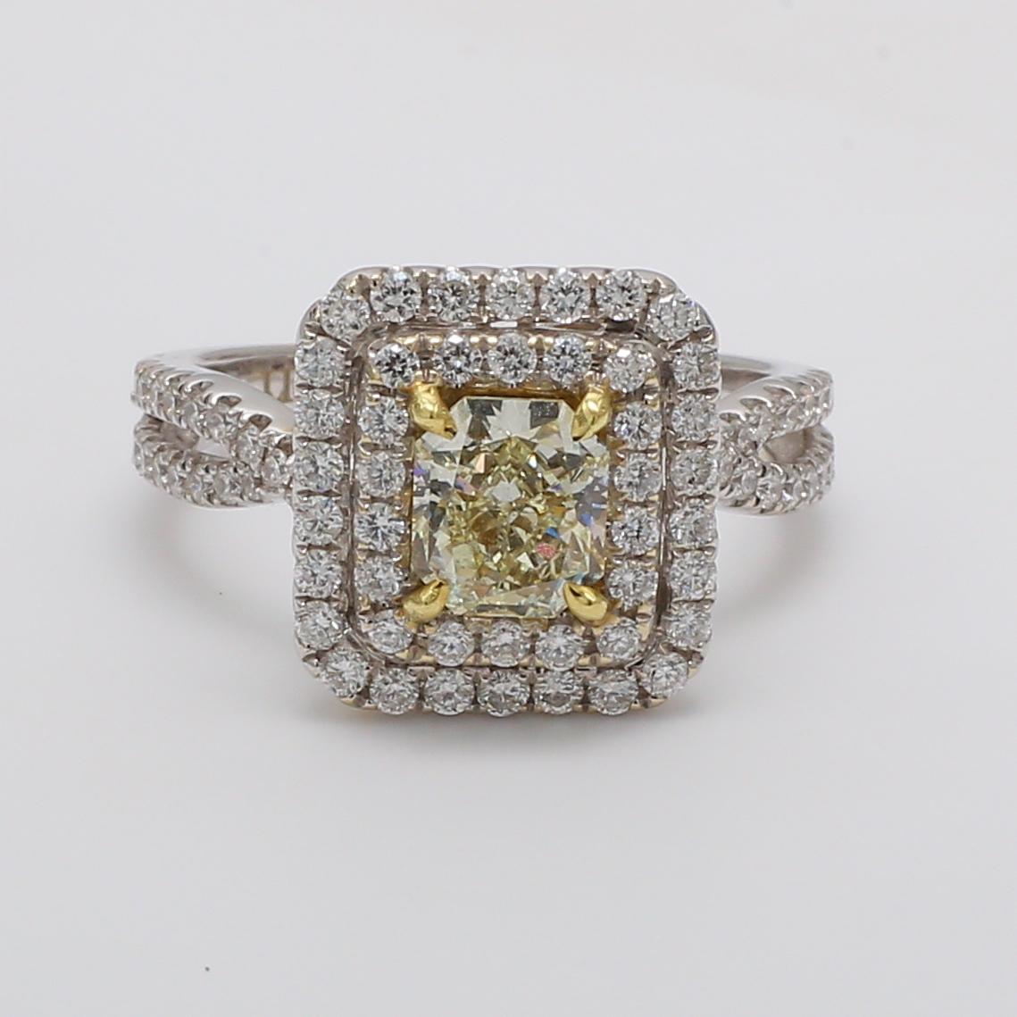 Women's Natural Yellow Radiant and White Diamond 1.97 Carat TW Gold Engagement Ring