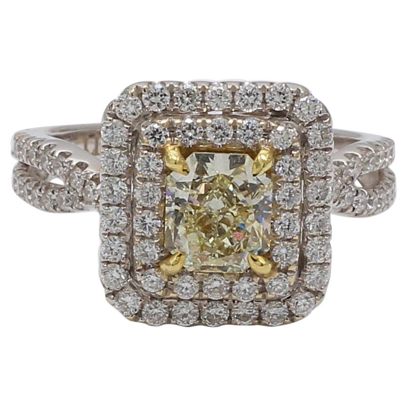 Natural Yellow Radiant and White Diamond 1.97 Carat TW Gold Engagement Ring