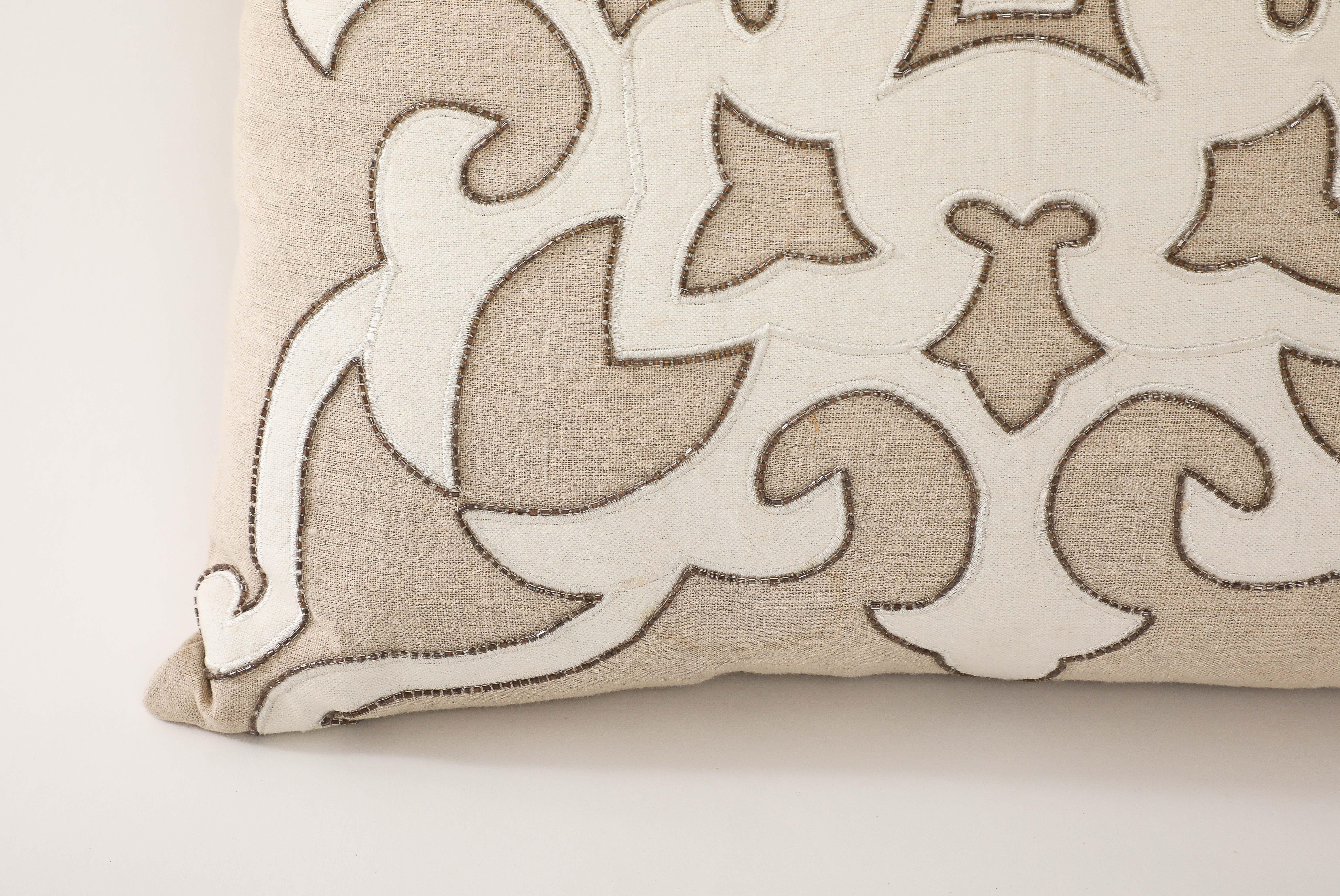 Europeo Cuscino applique in lino Nature in vendita