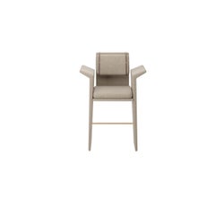 Customizable Natural Linen Panama Bar Chair with Wood Accents