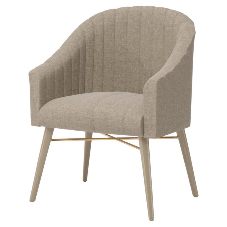 Natural Linen Modern Uphostery Dining Chair w/ Feet For Sale at 1stDibs
