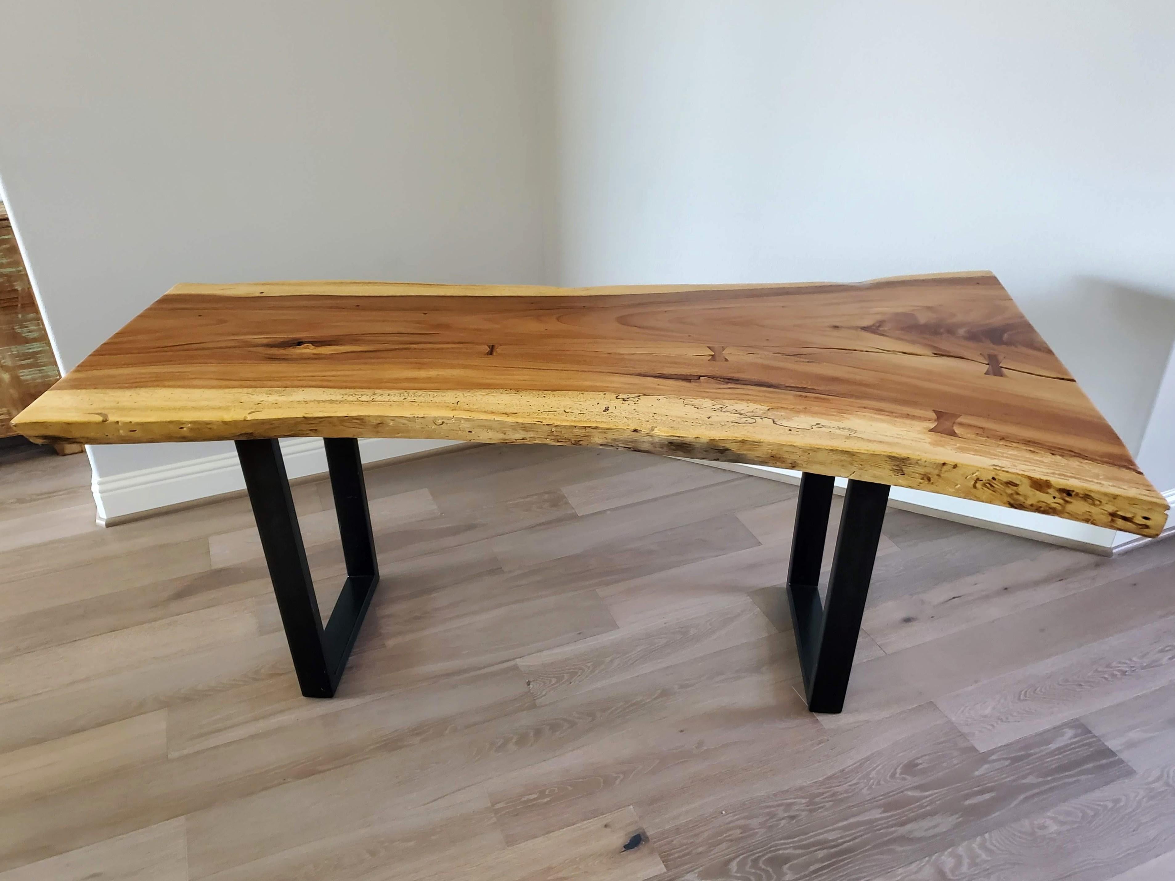 Industrial Rustic Modern Natural Live Edge Ash Wooden Slab Table or Desk For Sale 2