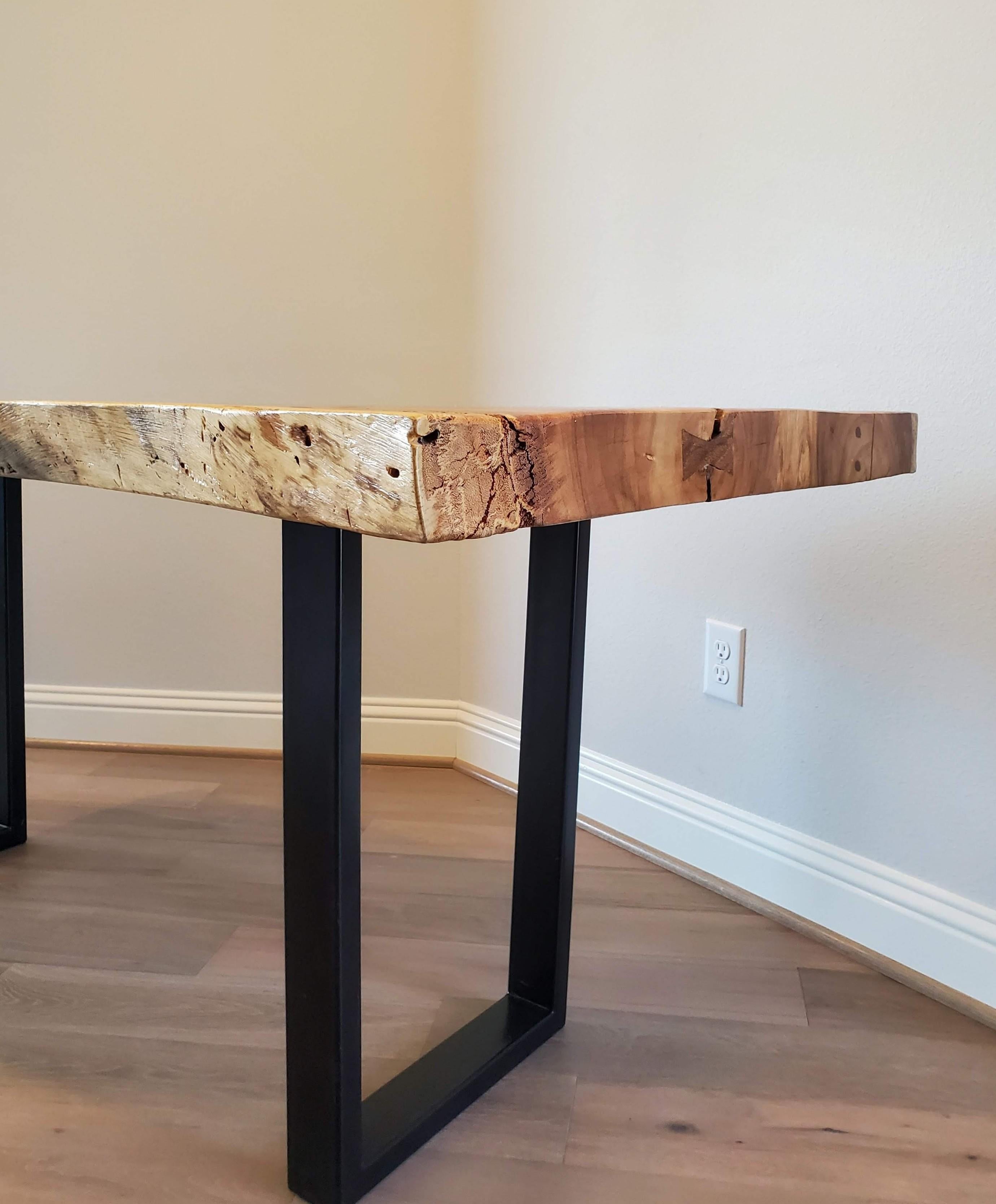 Industrial Rustic Modern Natural Live Edge Ash Wooden Slab Table or Desk For Sale 5