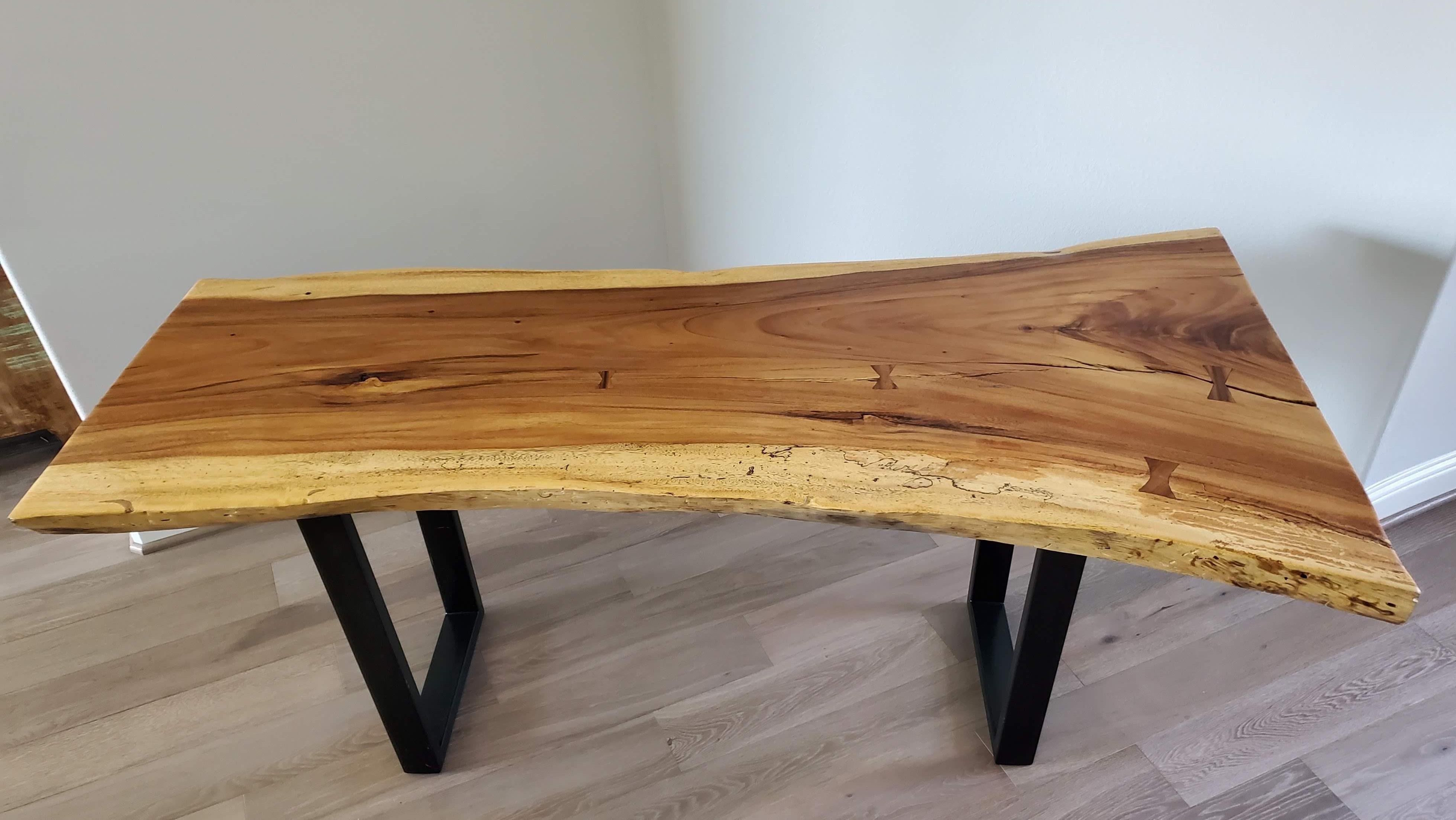 Industrial Rustic Modern Natural Live Edge Ash Wooden Slab Table or Desk For Sale 10