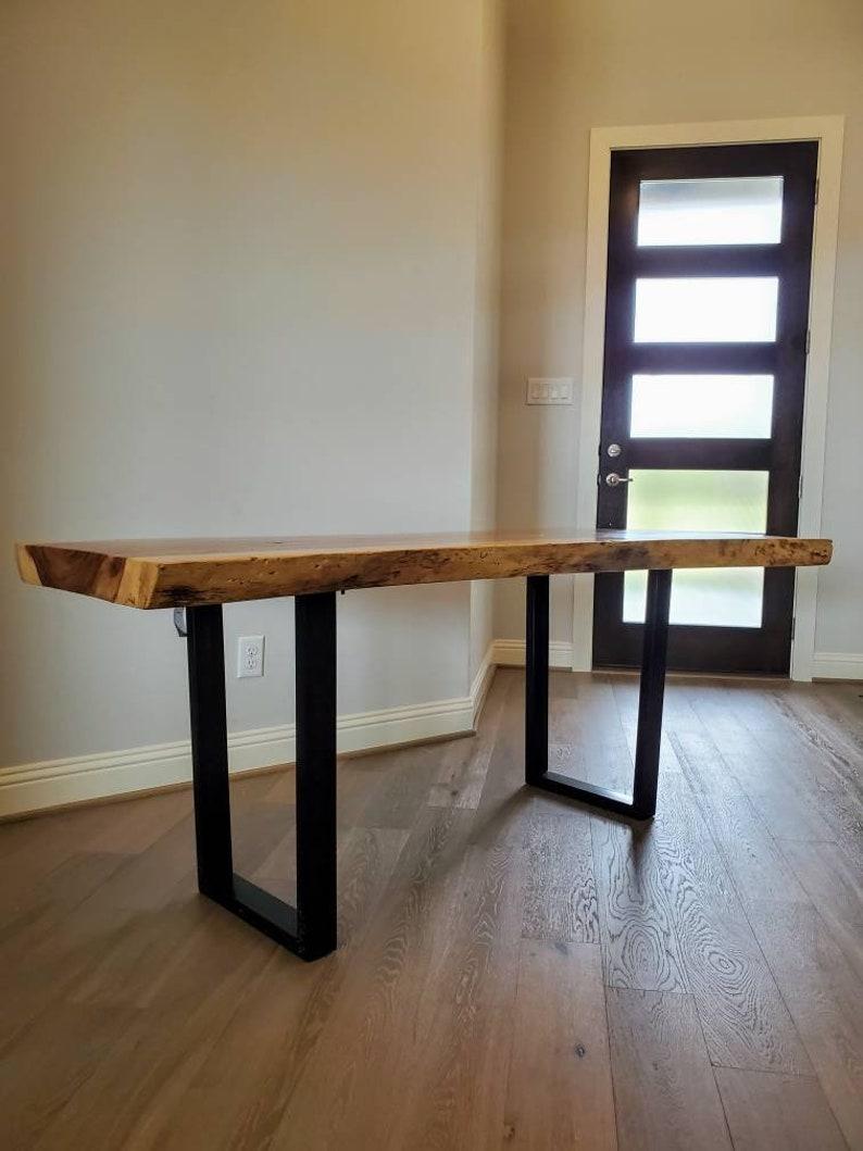 Inlay Natural Live Edge Highly Figured Inlaid Ash Slab Table For Sale
