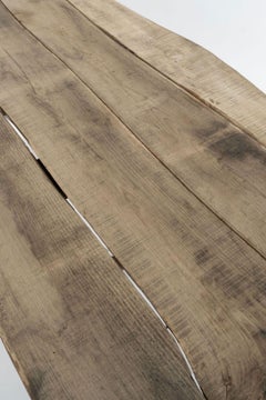 Natural Live-Edge Rectangular-Shape Table Raised Upon Rustic Wooden Trestle Base