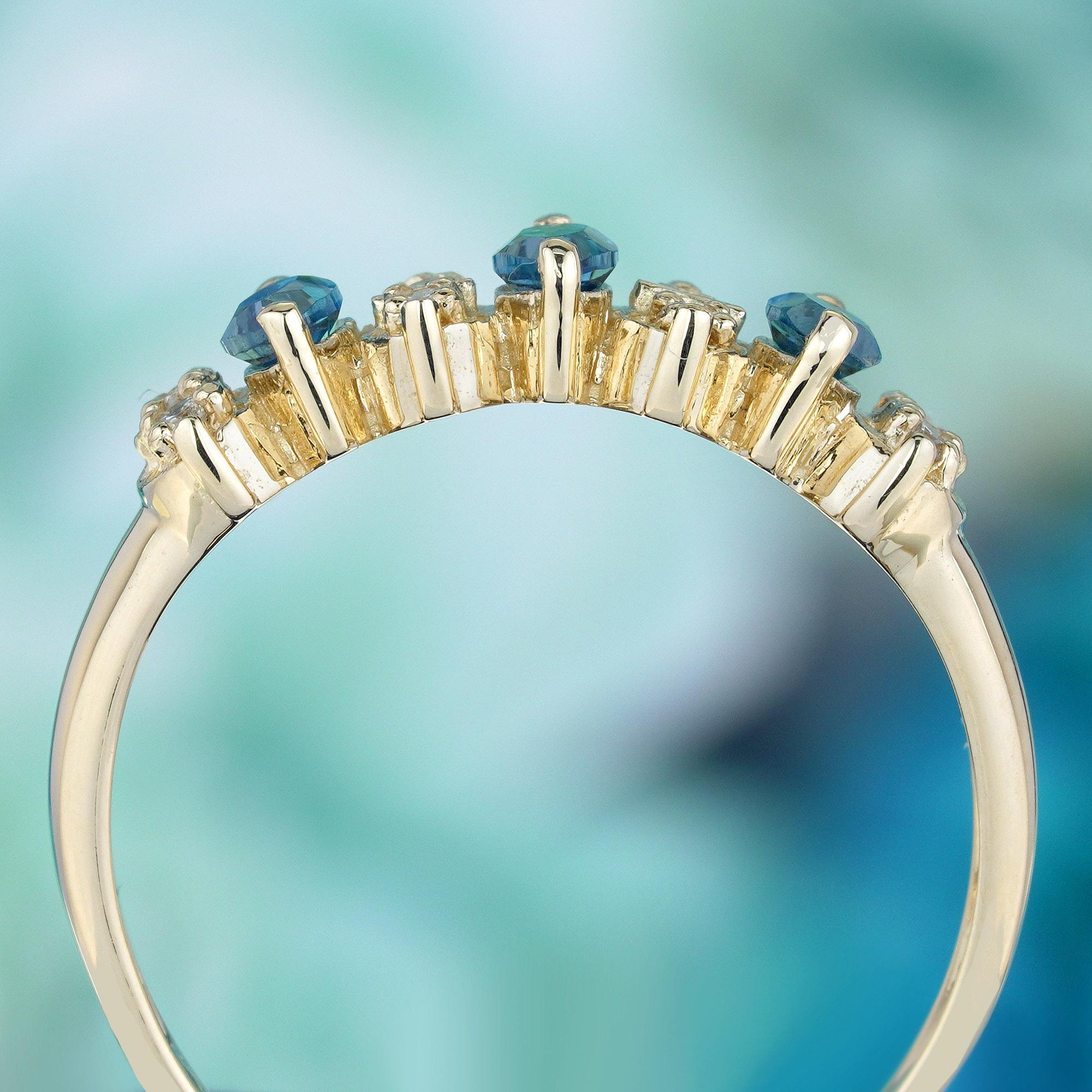 Natürlicher Londoner Blauer Topas und Diamantring im Vintage-Stil aus massivem 9K Gelbgold im Zustand „Neu“ im Angebot in Bangkok, TH