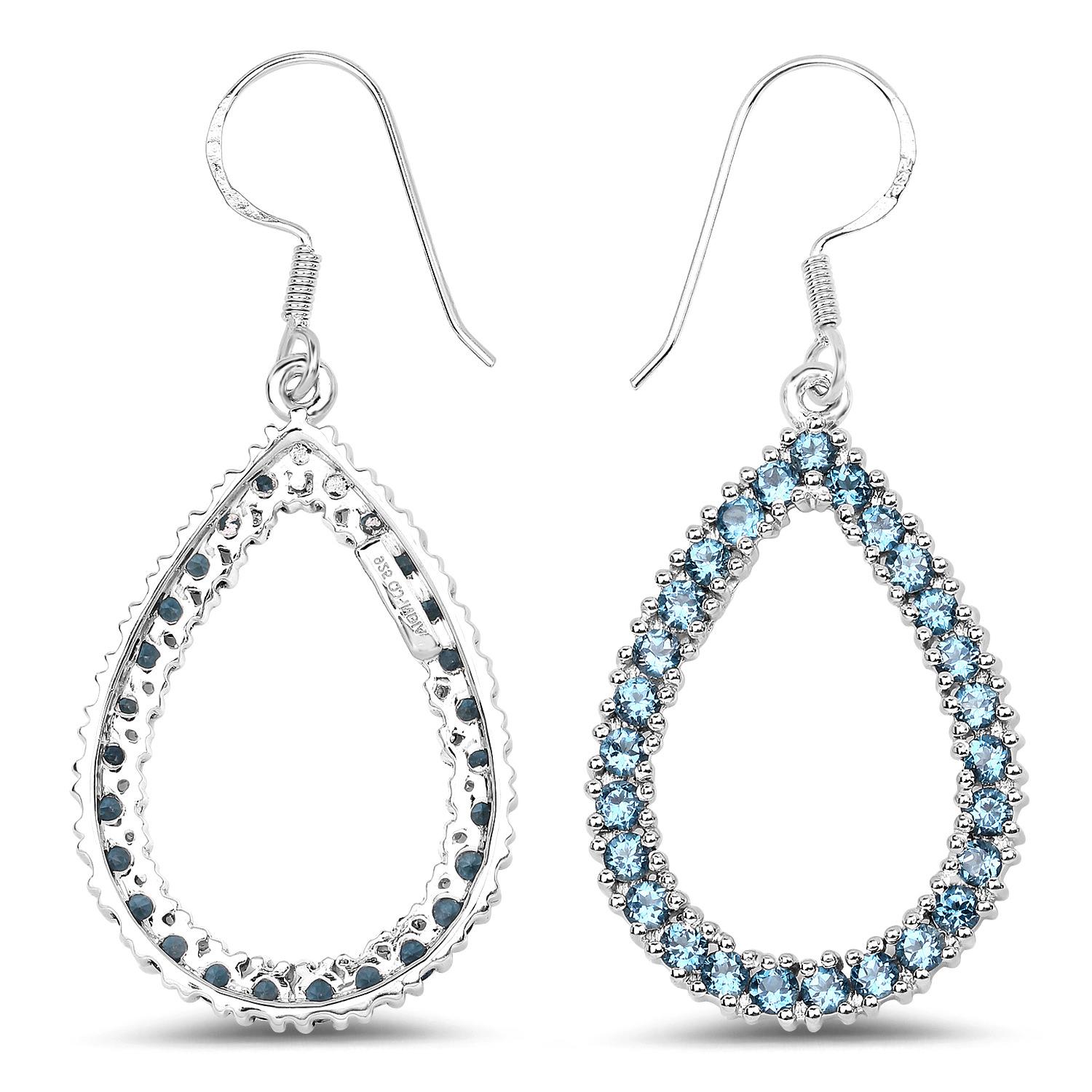 It comes with the appraisal by GIA GG/AJP 
Stones: London Blue Topaz
Stone Quantity: 54
Cut: Round
Ear Wire
Metal: Silver
Rhodium Plated
Height: 4.5 mm
Width: 24 mm
Length: 37 mm