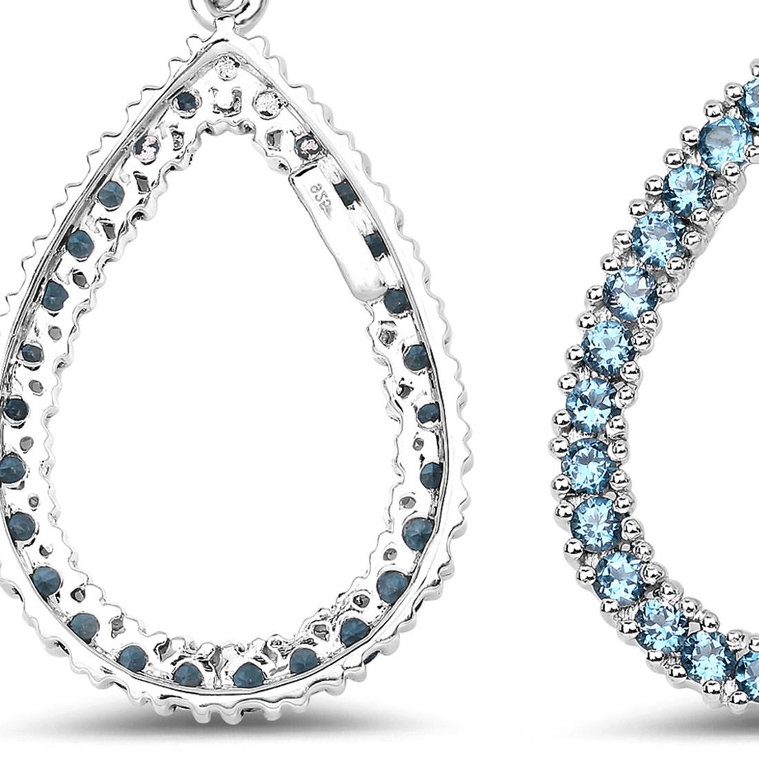 Natural London Blue Topaz Dangle Earrings 4.30 Carats Rhodium Plated Silver In Excellent Condition For Sale In Aliso Viejo, CA