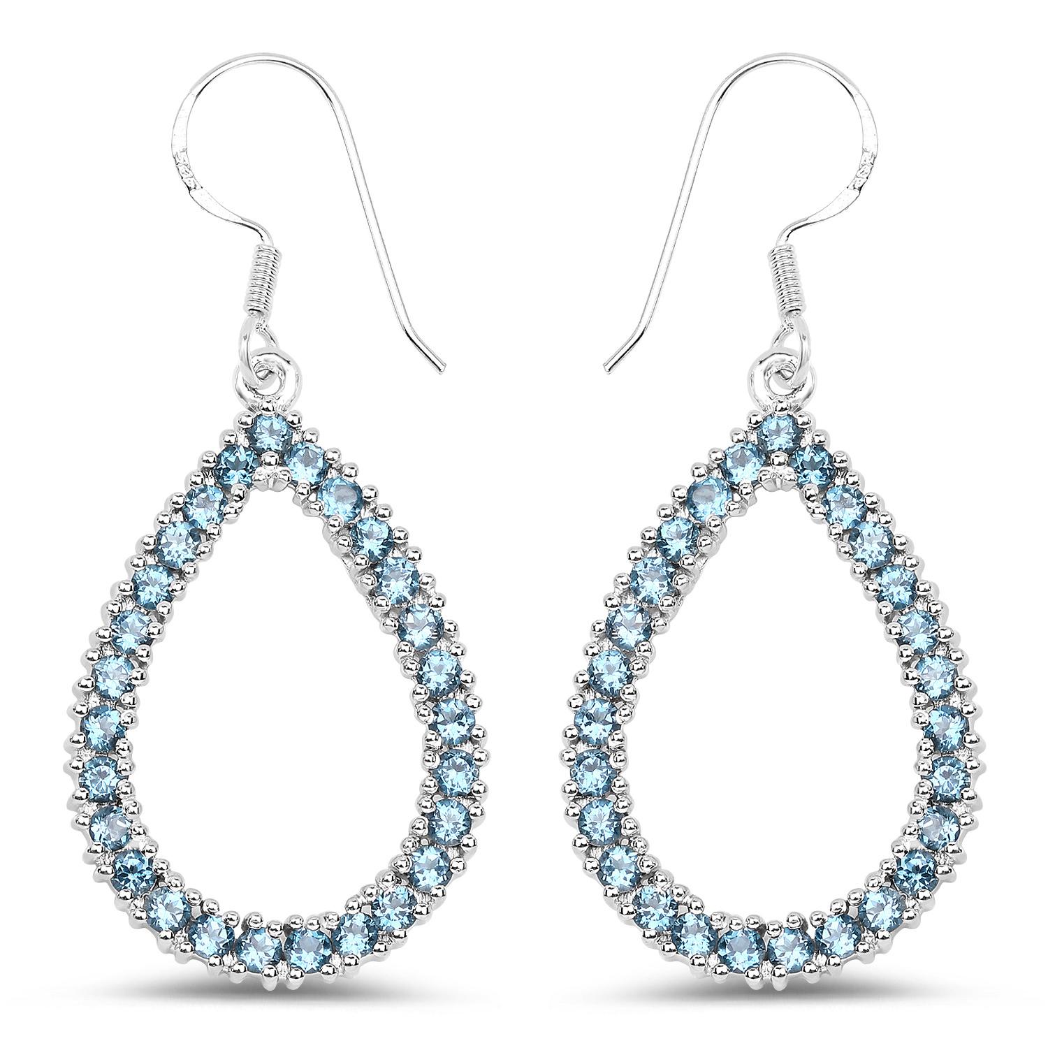 Pendants d'oreilles en argent plaqué rhodium avec topaze bleue naturelle de Londres de 4,30 carats Pour femmes en vente