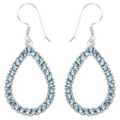 Pendants d'oreilles en argent plaqué rhodium avec topaze bleue naturelle de Londres de 4,30 carats