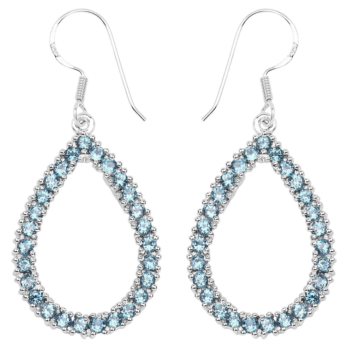 Natural London Blue Topaz Dangle Earrings 4.30 Carats Rhodium Plated Silver
