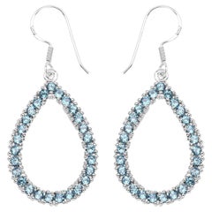 Natural London Blue Topaz Dangle Earrings 4.30 Carats Rhodium Plated Silver