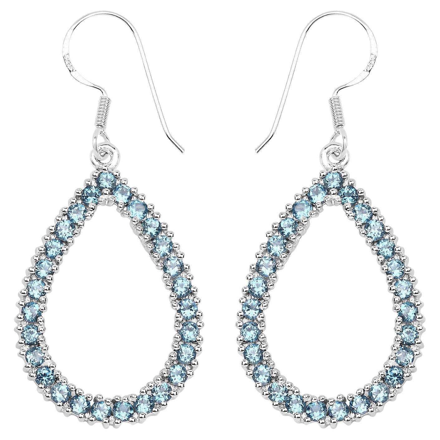 Pendientes colgantes de topacio azul de Londres natural 4,30 quilates Plata rodiada