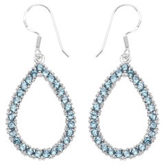 Natural London Blue Topaz Dangle Earrings 4.30 Carats Rhodium Plated Silver