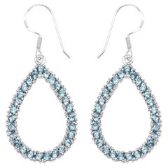 Pendientes colgantes de topacio azul de Londres natural 4,30 quilates Plata rodiada