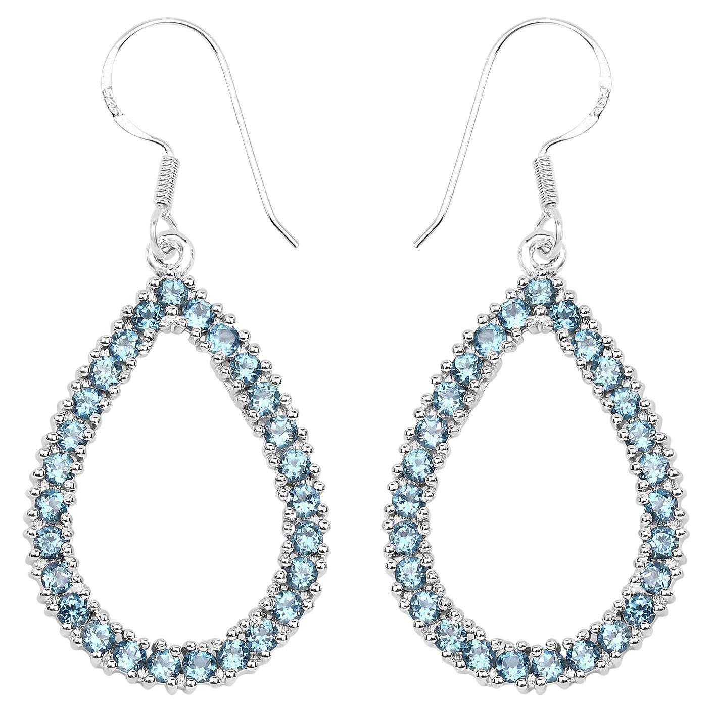 natürlicher Londoner blauer Topas-Ohrringe mit 4,30 Karat Rhodium-Platin im Angebot