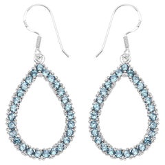 Natural London Blue Topaz Dangle Earrings 4.30 Carats Rhodium Plated Silver
