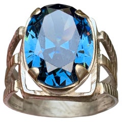 Ring mit natürlichem London-Blautopas aus 925er Sterlingsilber – handgefertigt, Größe 12 für Herren