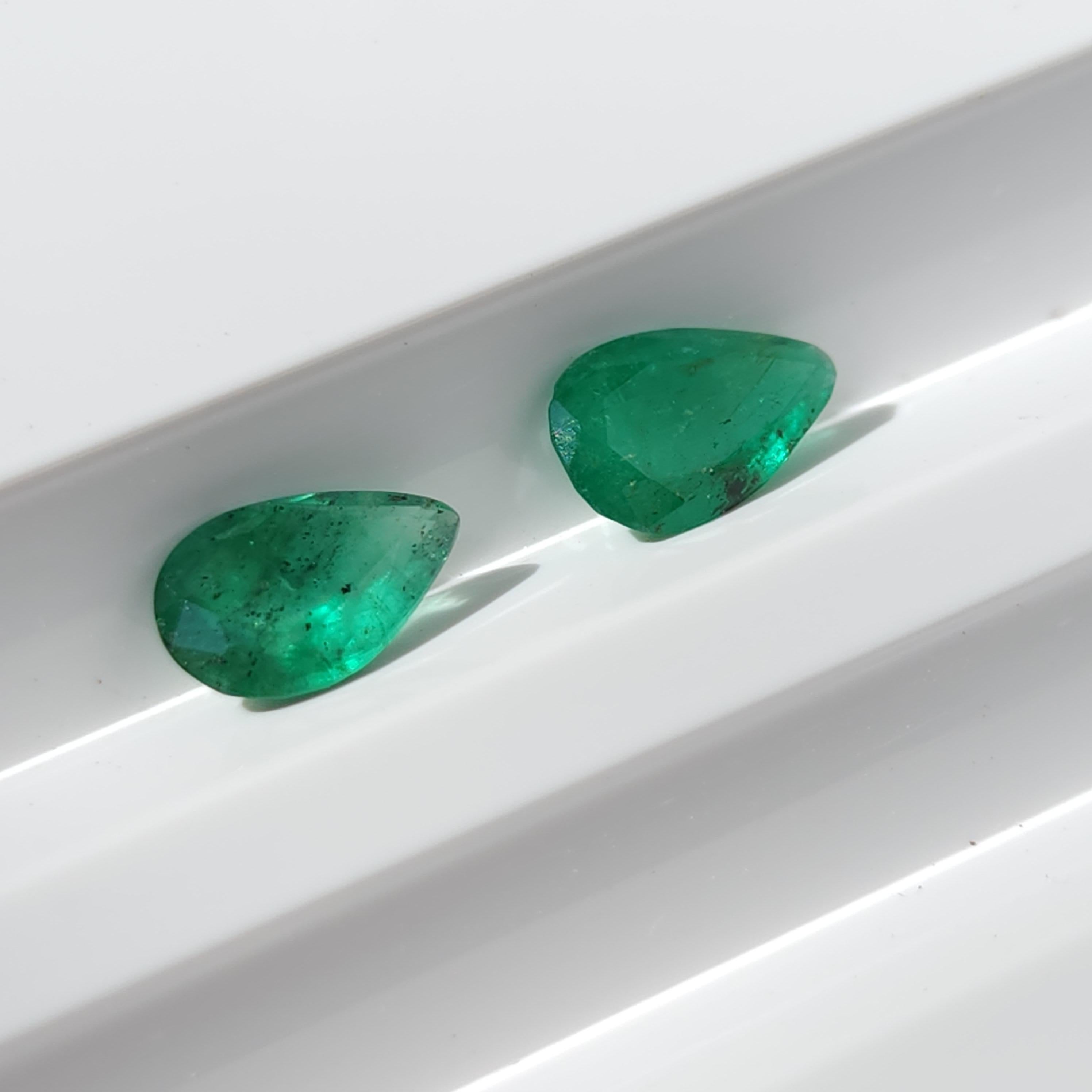 Women's or Men's Natural Loose Emerald Pear Shape 2 Pcs