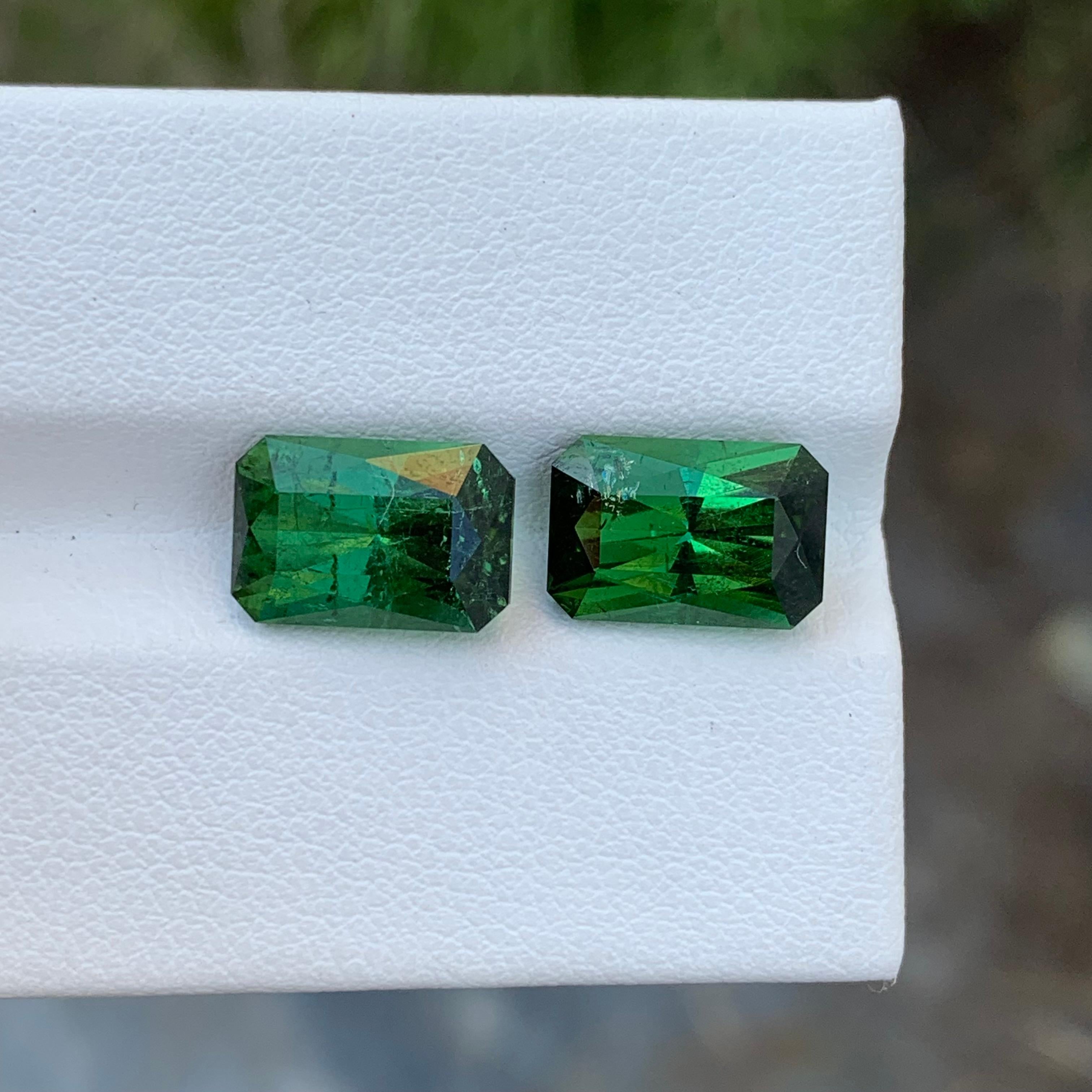 Natural Loose Green Tourmaline Pair 8.0 Carat Emerald Shape Gem For Earrings  For Sale 6