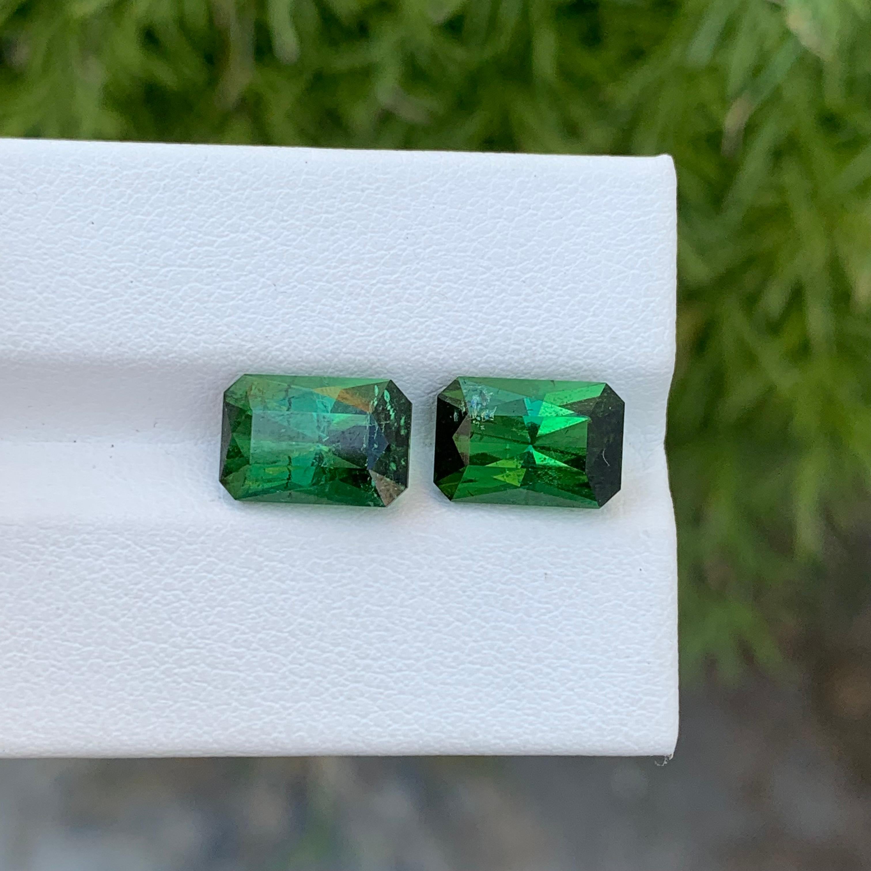 Natural Loose Green Tourmaline Pair 8.0 Carat Emerald Shape Gem For Earrings  For Sale 7