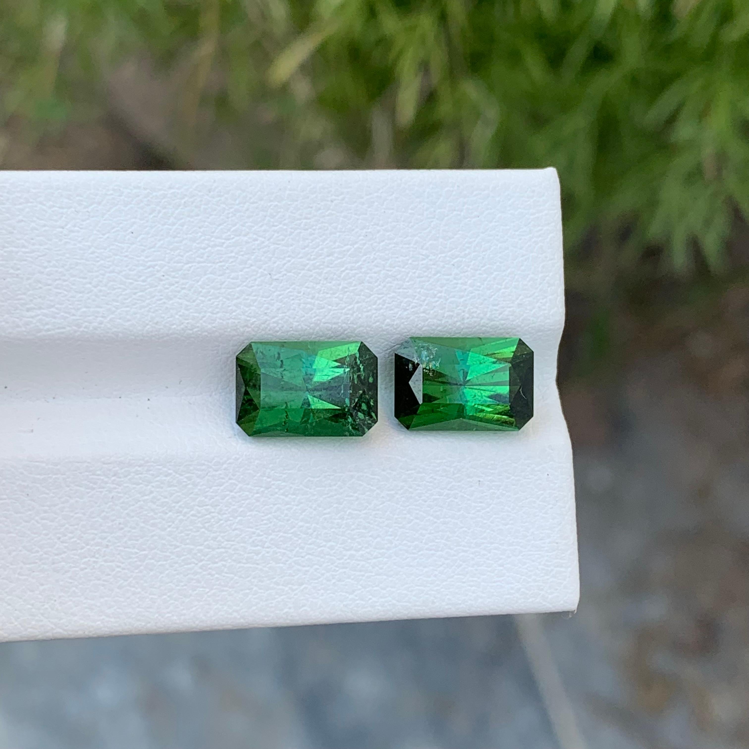 Loose Green Tourmaline Pair 

Weight: 8.0 Carats
Dimension: 10.5 x 7.1 x 6.5 Mm
Colour: Green 
Origin: Afghanistan
Certificate: On Demand
Treatment: Non

Tourmaline is a captivating gemstone known for its remarkable variety of colors, making it a