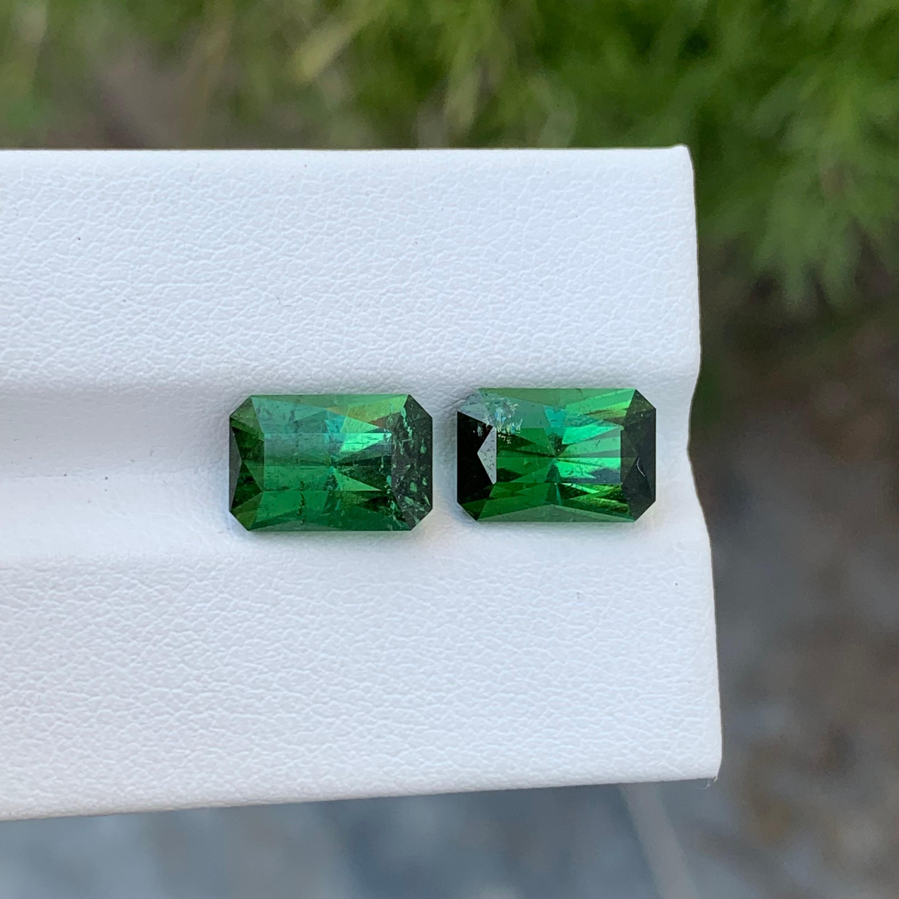 Arts and Crafts Natural Loose Green Tourmaline Pair 8.0 Carat Emerald Shape Gem For Earrings  For Sale