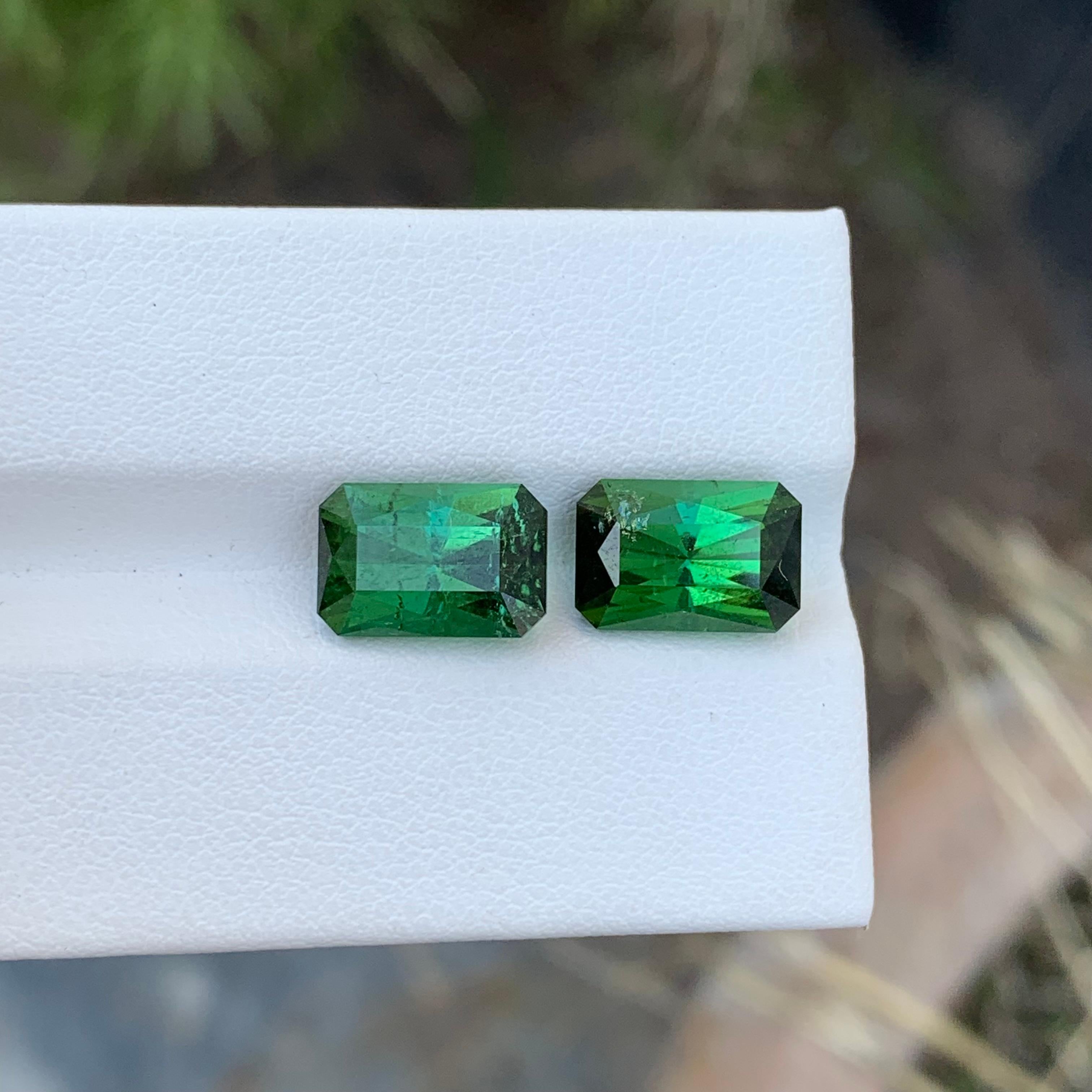 Emerald Cut Natural Loose Green Tourmaline Pair 8.0 Carat Emerald Shape Gem For Earrings  For Sale