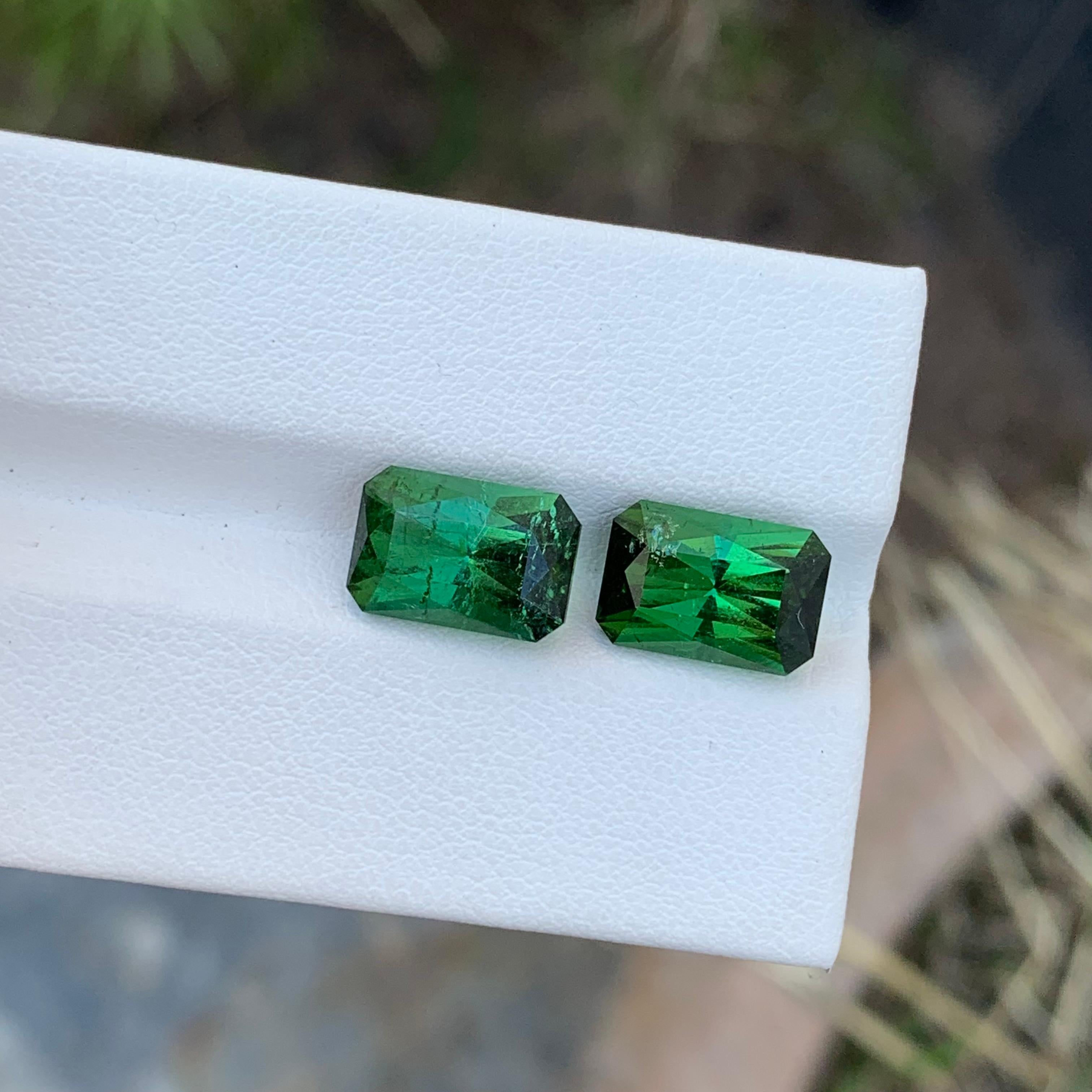 Women's or Men's Natural Loose Green Tourmaline Pair 8.0 Carat Emerald Shape Gem For Earrings  For Sale