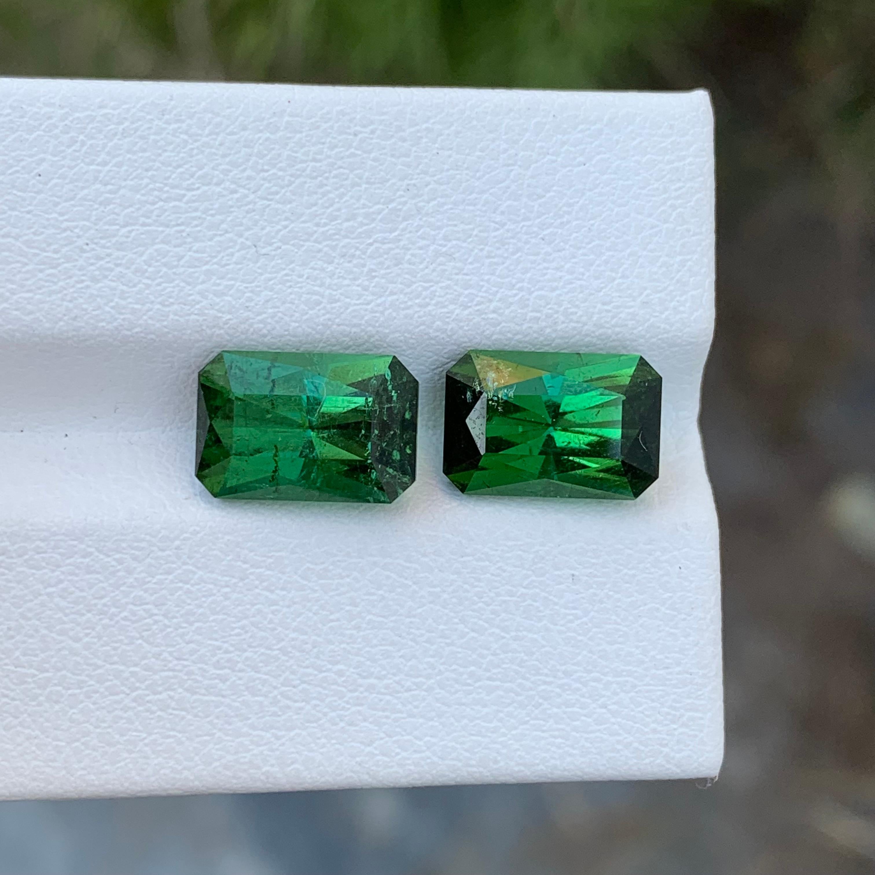 Natural Loose Green Tourmaline Pair 8.0 Carat Emerald Shape Gem For Earrings  For Sale 2