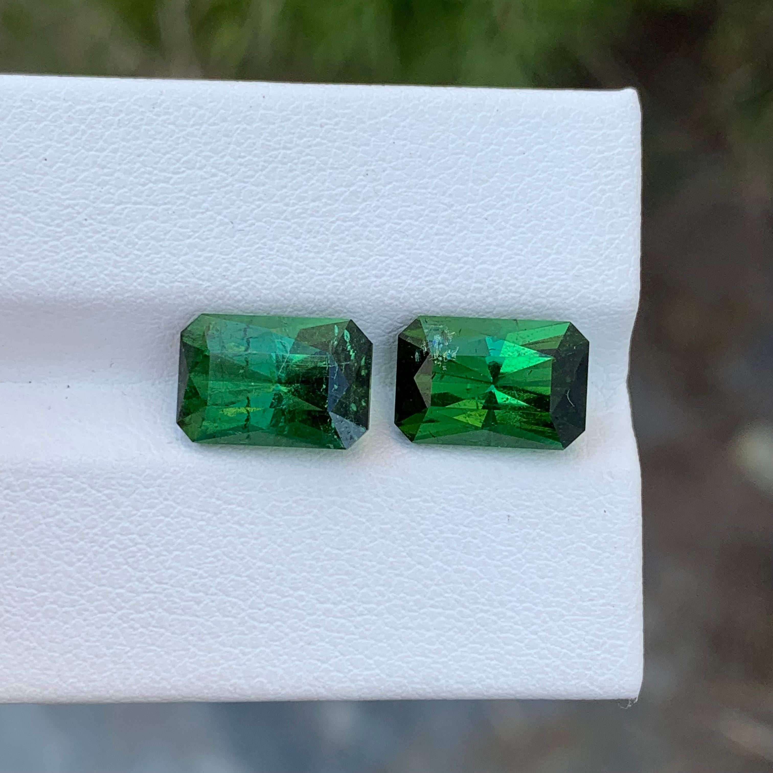 Natural Loose Green Tourmaline Pair 8.0 Carat Emerald Shape Gem For Earrings For Sale 3