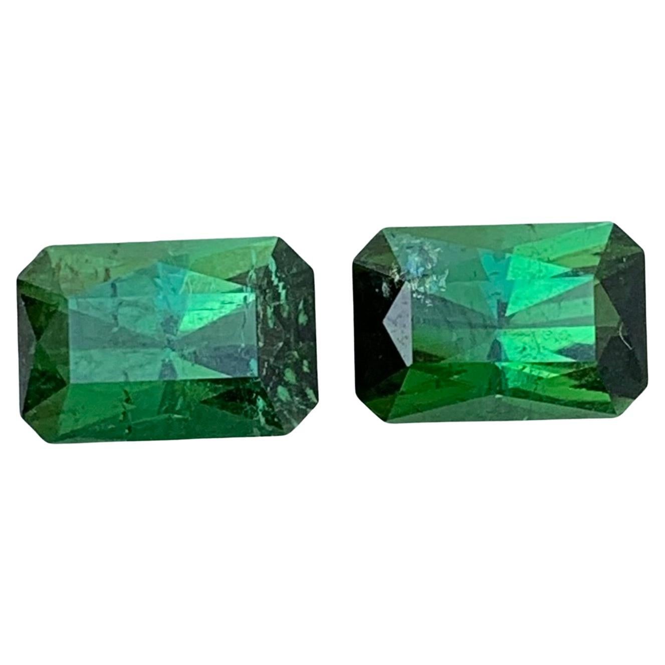 Natural Loose Green Tourmaline Pair 8.0 Carat Emerald Shape Gem For Earrings  For Sale